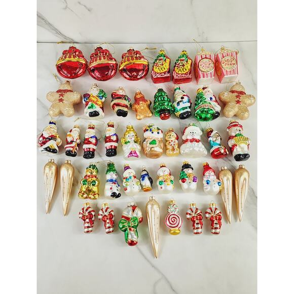 Christmas Blown Glass Tree Ornaments Santa Snowman Gingerbread 3
